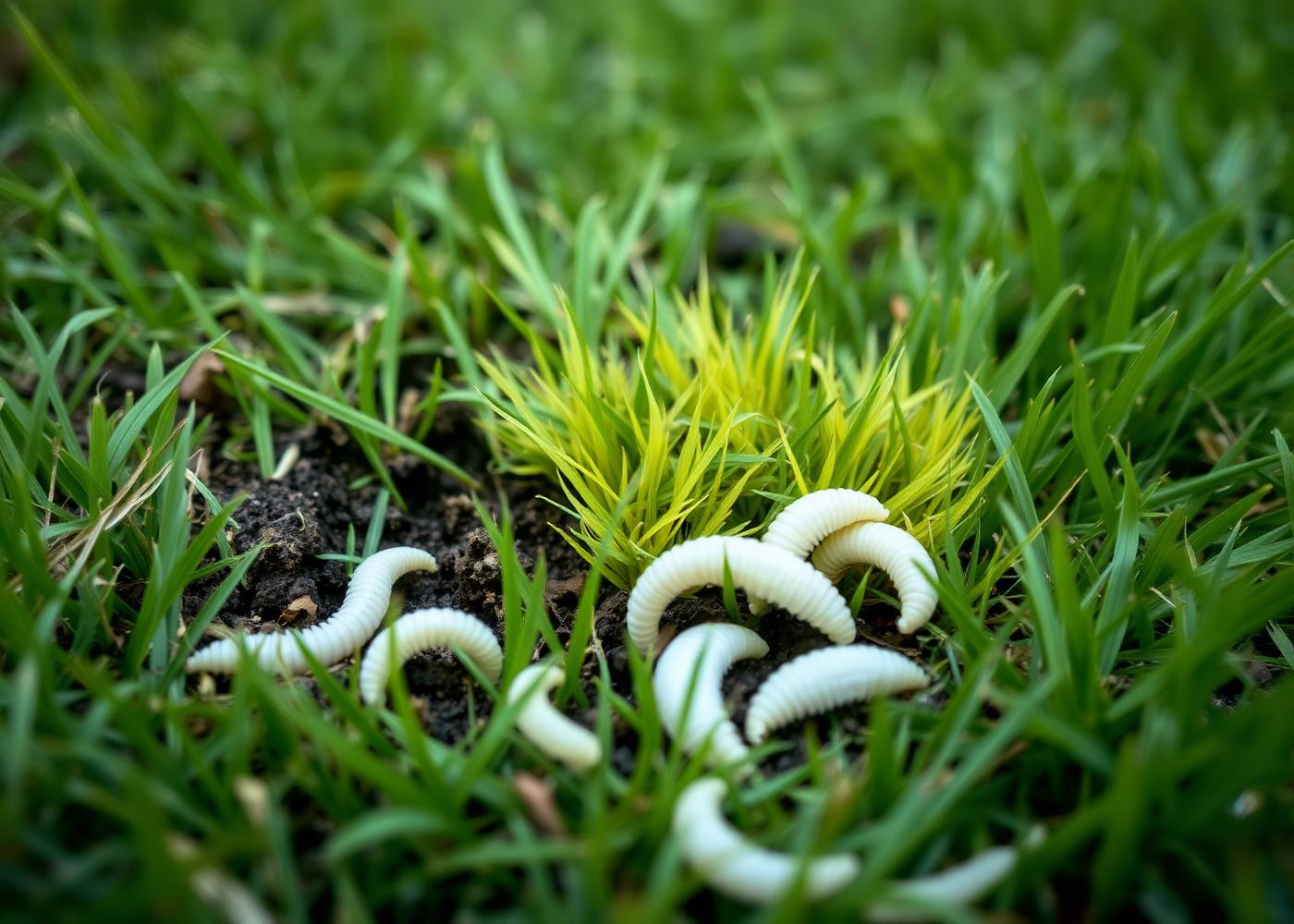 Chafer grub in the soil beneath turf